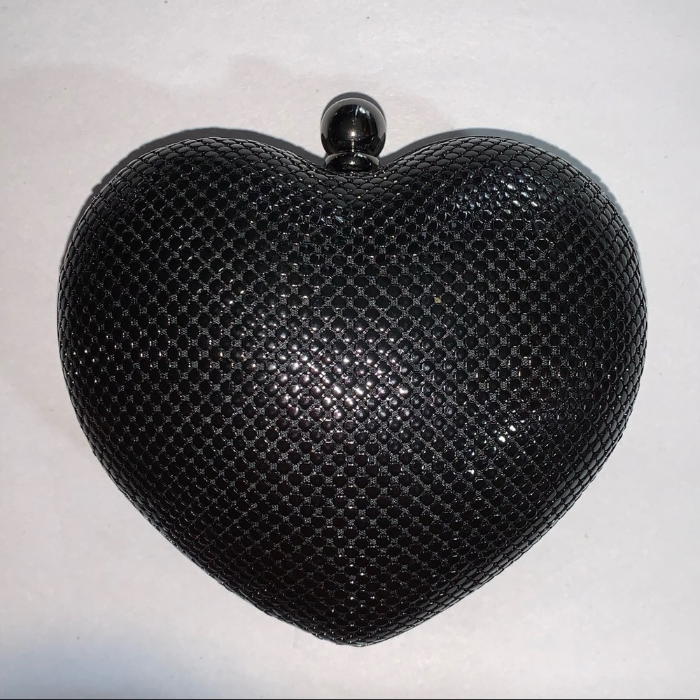 WHITING & DAVIS black woven metal HEART miniaudiere BOX CLUTCH evening bag